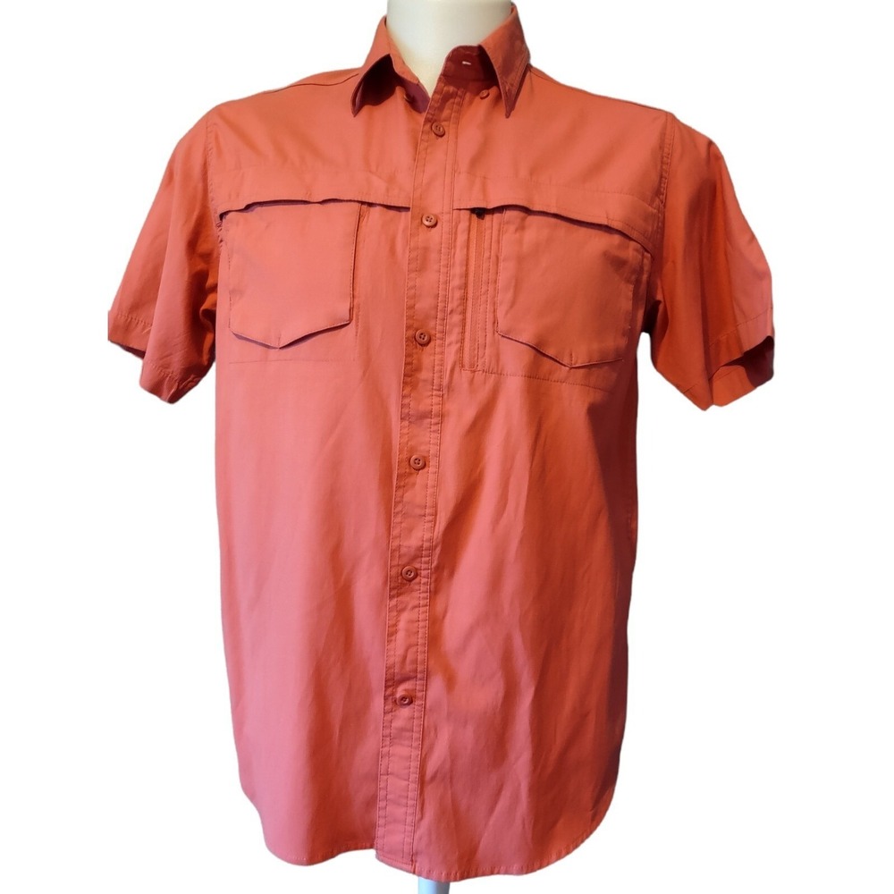 Coleman Shirt Men's Medium Gorp Core Cabin Core Hike Utility Orange Pockets Mesh